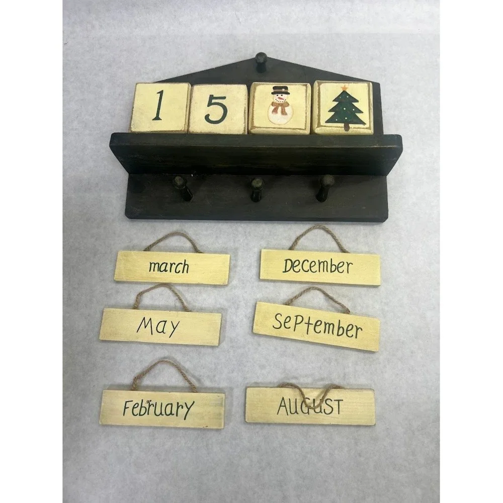 Rustic Wooden Perpetual Calendar Wall Mount Farmhouse Decor with Month Signs
